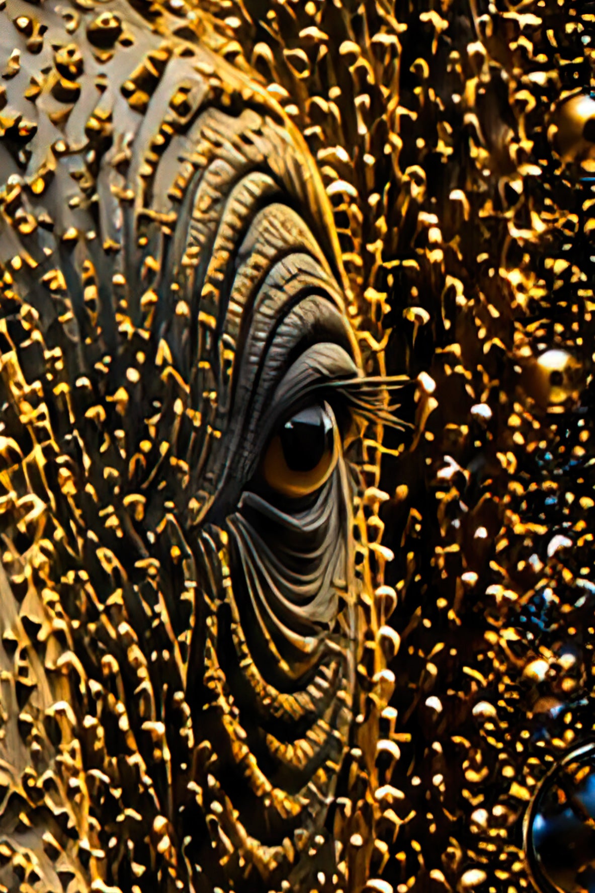 Golden Sentinel gouden neushoorn kunstwerk detailshot