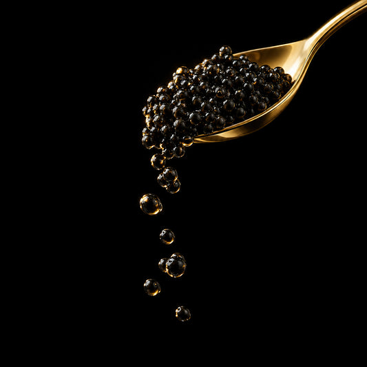 Luxe kaviaar wanddecoratie Black Gold met gouden lepel en zwarte kaviaar uit de ELICEC Food Collection
