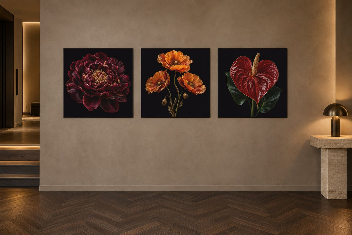 Onvangstruimte ingericht met Botinacal Noir collectie wandkunst