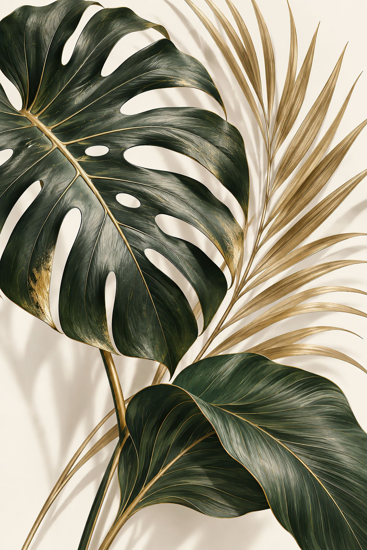 Botanical Gold botanische wanddecoratie met groene bladeren, goudaccenten en lichte achtergrond van ELICEC