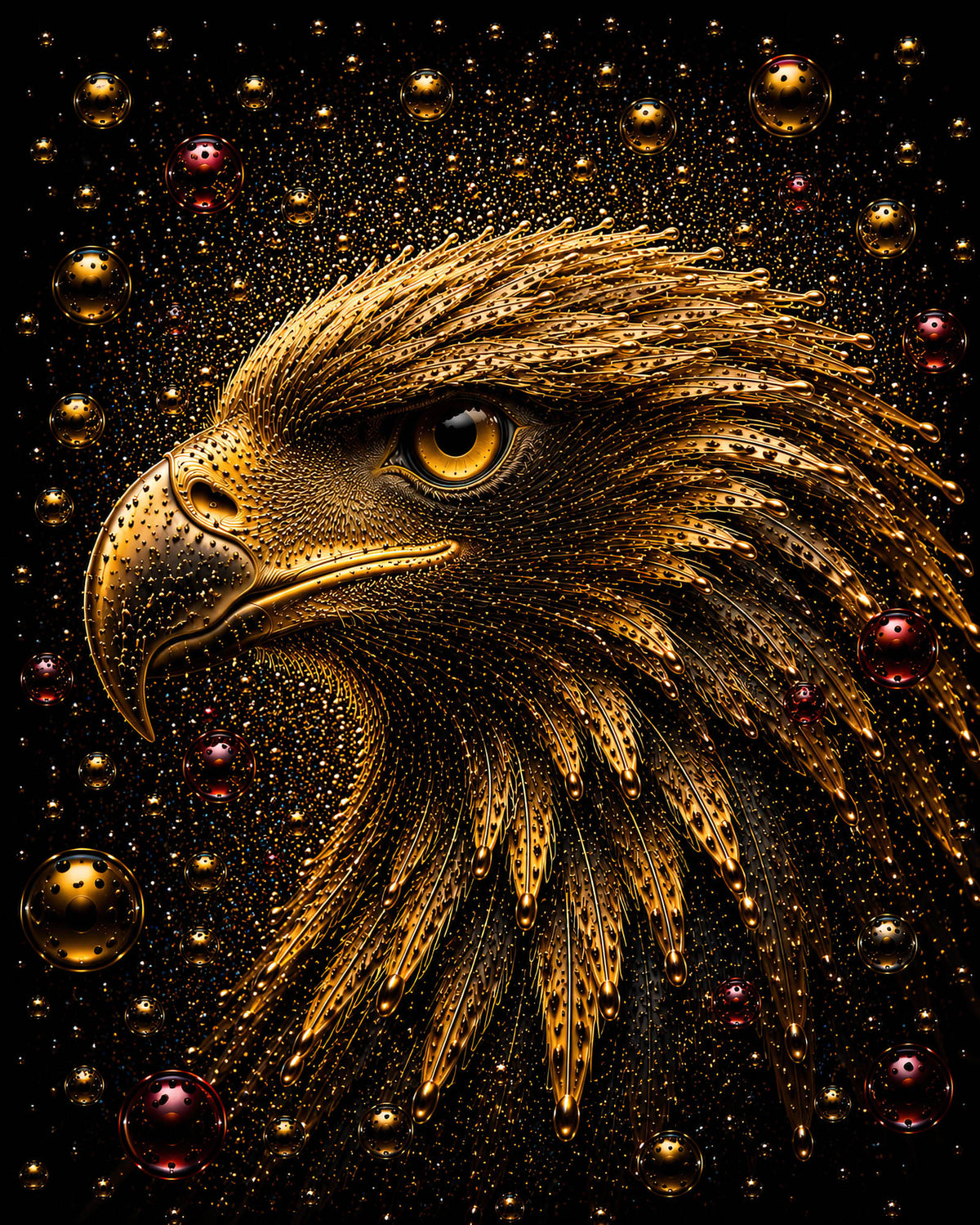 Crimson Dominion is een gouden arend met rode detailpunten als wanddecoratie