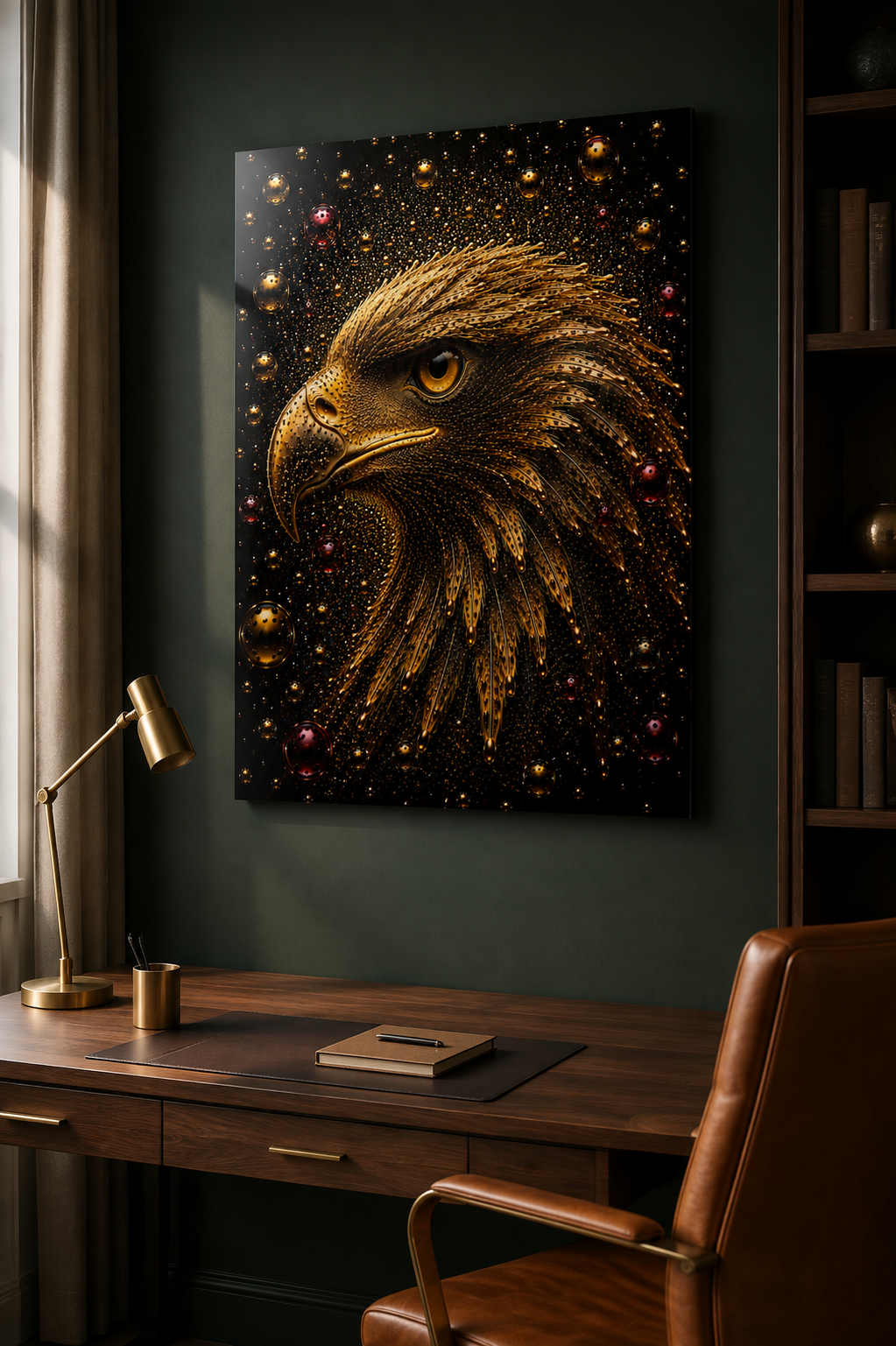 Sfeervol kunstwerk van een arend - Crimson Dominion omgeven door rode bellen / bubbels
