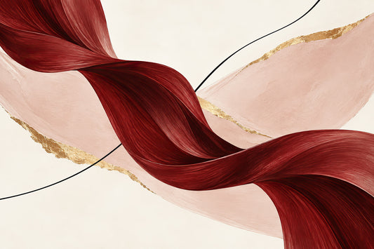 Crimson Shift abstracte wanddecoratie in bordeaux, blush, zwart en goud van ELICEC.