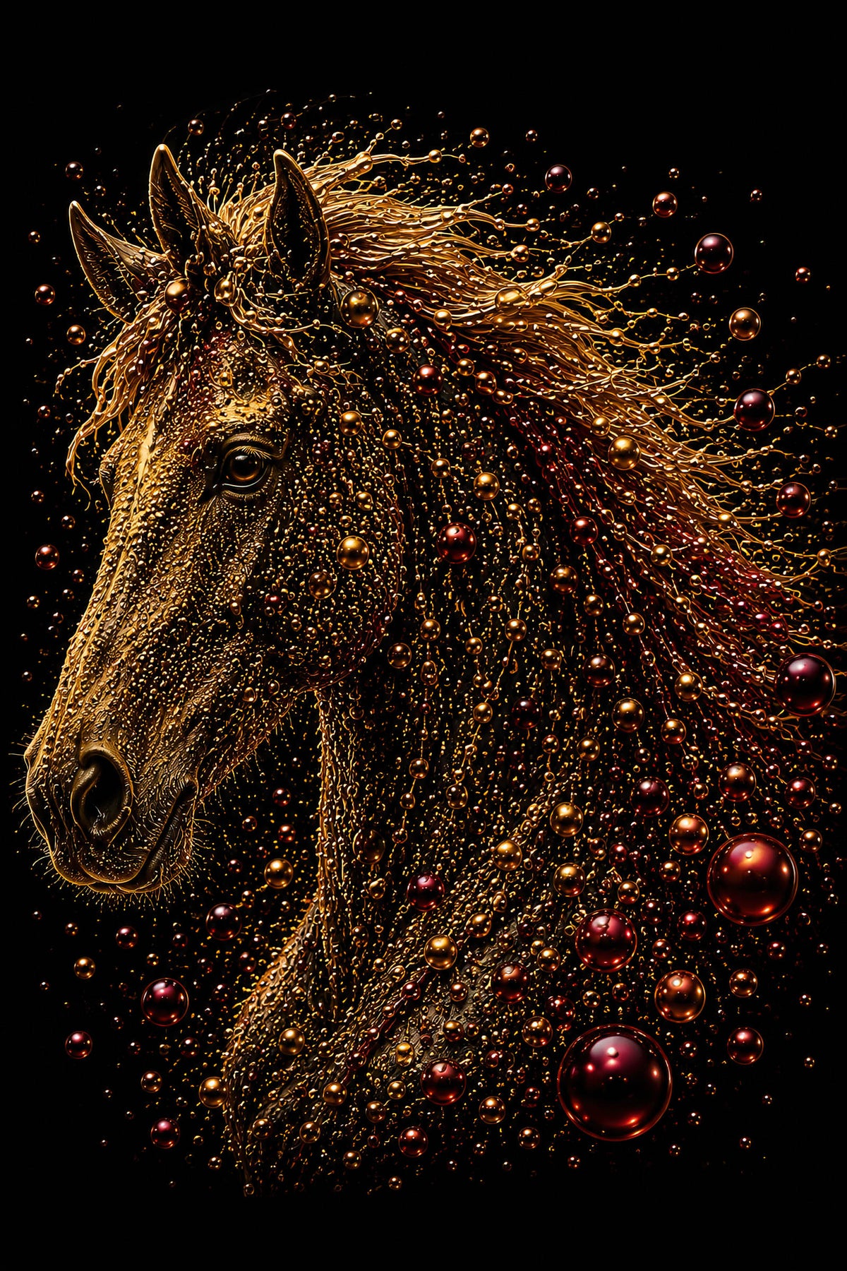 Crimson Spirit - Horse bubble art wanddecoratie met roodaccenten