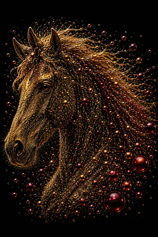 Crimson Spirit - Horse bubble art wanddecoratie met roodaccenten