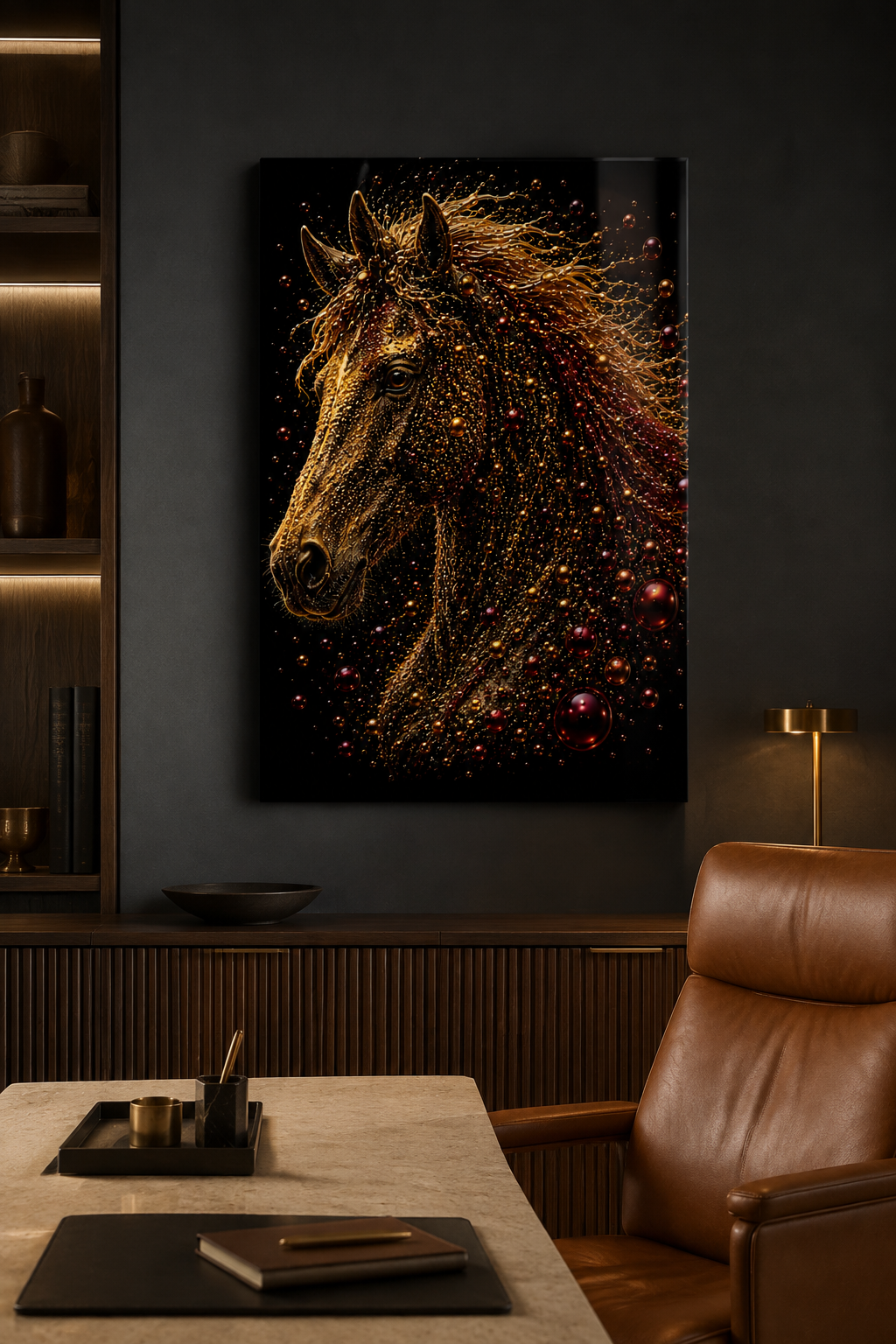 Wanndecoratie in directie kantoor van Crimson Spirit wanndecoratie van paard in Bubble Art