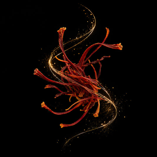 Luxe saffraan wanddecoratie Golden Saffron met rode saffraandraden en gouden lichtlijnen uit de ELICEC Food Collection
