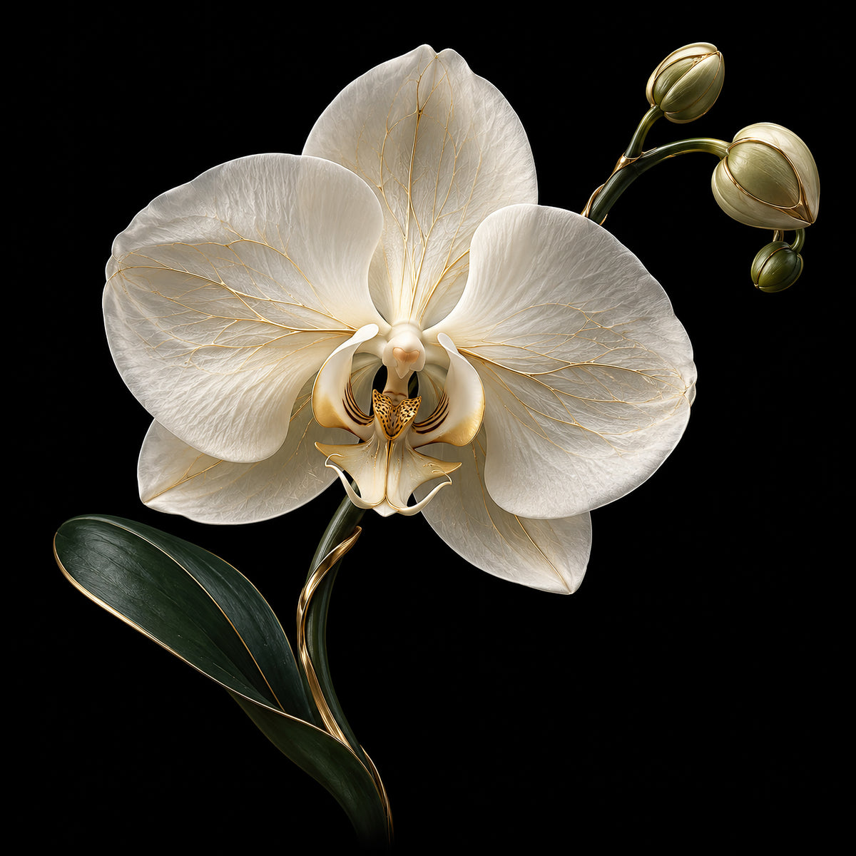 Ivoorwitte orchidee wanddecoratie in zwart, goud en natuurlijke tinten van ELICEC