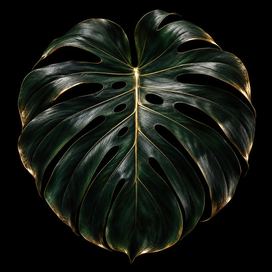 Monstera blad wanddecoratie in jadegroen, zwart en goud uit de Botanical Noir collectie