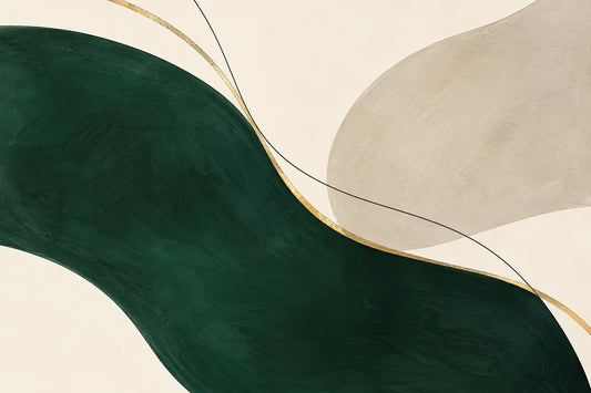 Jade Interval abstracte groene wanddecoratie met jadegroen, steen, zwart en goud.