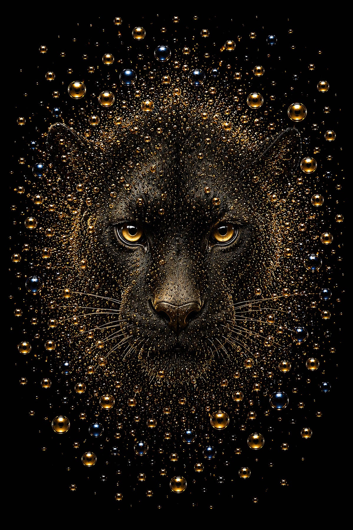 Midnight Sovereign zwarte panter wanddecoratie met gouden bubbels
