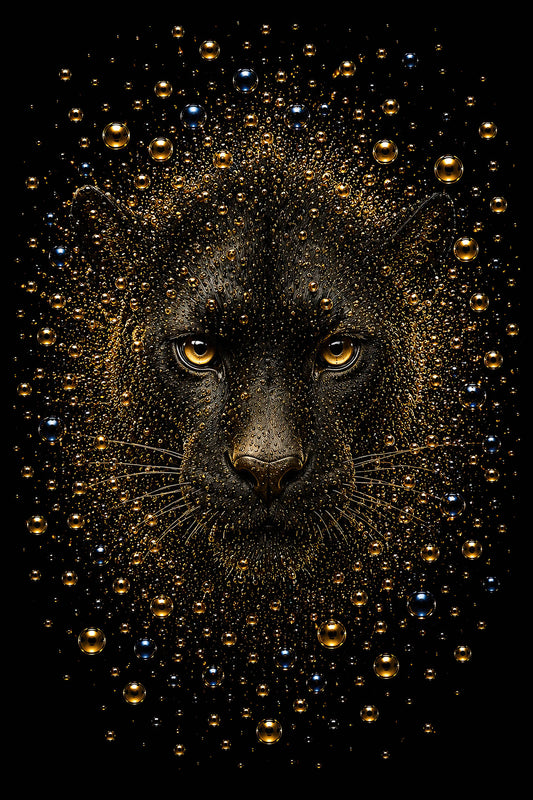 Midnight Sovereign zwarte panter wanddecoratie met gouden bubbels