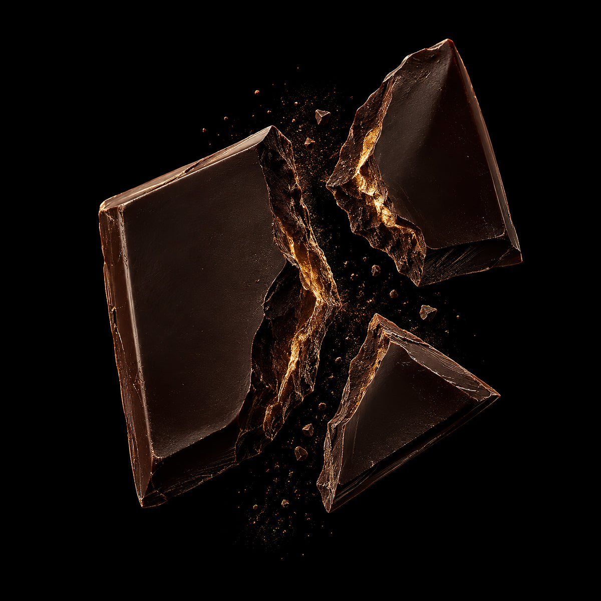 Luxe chocolade wanddecoratie Noir Chocolate met brekende donkere chocolade en gouden ader uit de ELICEC Food Collection
