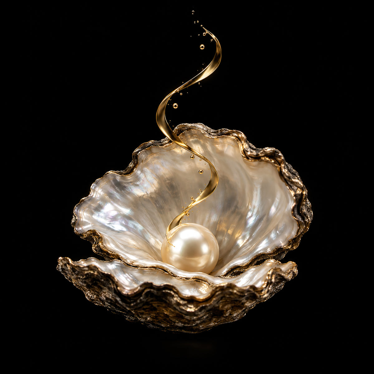 Luxe oester wanddecoratie Pearl No. 1 met parel in zwart, parelmoer en goud uit de ELICEC Food Collection