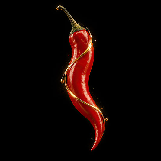 Luxe rode peper wanddecoratie Scarlet Spice in rood, zwart en goud uit de ELICEC Food Collection
