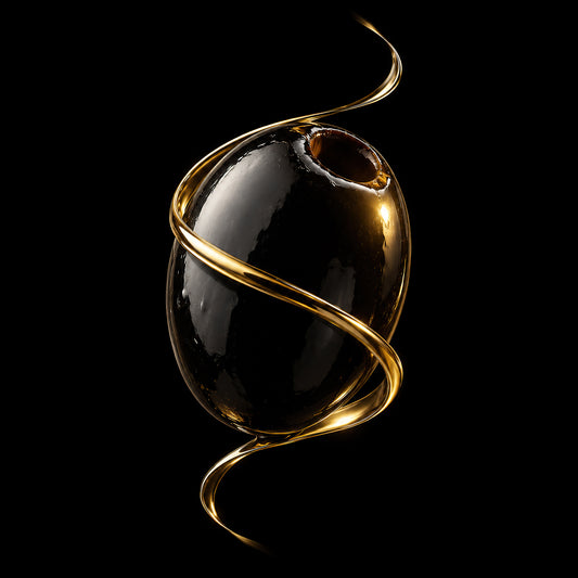 Luxe olijf wanddecoratie The Olive met zwarte olijf en gouden spiraal uit de ELICEC Food Collection
